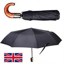 New Auto Open/Close Crook Handle Umbrella, Black Windproof And Waterproof Design, Lightweight And Durable For Business & Casual Use