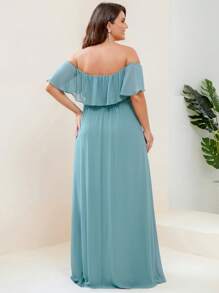EVERPRETTY Vestido de dama de honor formal con hombros descubiertos y abertura en el muslo, talla grande - Azul Cadete - Ver 2