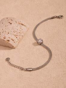 1 件不锈钢镀金手链，珍珠链，镶嵌白色锆石，适合日常佩戴