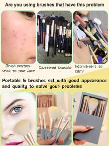 Estuche de brochas de viaje, conjunto de mini brochas portátil con caja y espejo, estuche de brochas pequeño y completo perfecto para salir