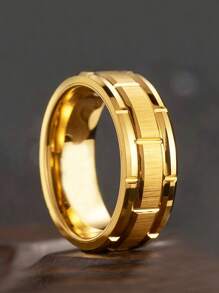 1pc 8mm Men's Stainless Steel Geometric Angled Edge Ring - Fashion Geometric Ring - View 2