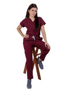 Kolorum Scrubs Stretch Anti-Fluid Nala Women's Pajamas - 酒紅色 - 查看 3