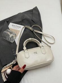 New Large Capacity Soft Leather Boston Tote Bag With Plush Doll Charm Decor, Crossbody Ladies Handbag, Suitable For Commute, Autumn/Winter
