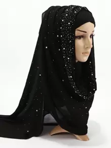 1件女士仿珍珠和水钻装饰雪纺头巾，可搭配长袍或连衣裙 - 彩色 - 查看 7