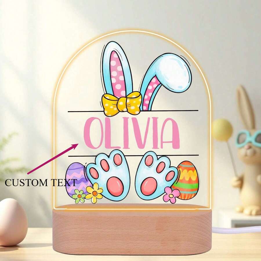 Personalized Easter Bunny Night Light - Custom Name LED Acrylic Rabbit Eggs Night Lamp, Perfect Gift For Easter, Unique Room Decor, Fun And Adorable Nightlight Gifts Birthday Graduation
