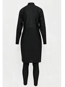 Women Modest Muslim Swimsuit Full Coverage Swimwear Islamic Hijab Swimming Burkini Swim Suit Solid Color Vacation - Black - View 8