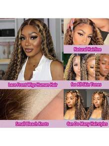 Highlight Curly Human Lace Wig 13x4 Transparent Lace Frontal Wig 250% Density Deep Water Wave 13x6 Lace Front Wigs Human Hair 4/27 Ombre Honey Blonde Deep Wave Human Hair Wigs Pre Plucked