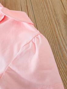 Short Sleeve Solid Color Girls T-Shirt With Peter Pan Collar - Pink - View 8