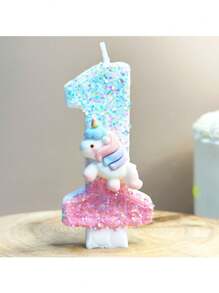 1 bunter Einhorn Kerze, blaue rosa digitale Kerze mit Pailletten, digitale 0-9 Geburtstagkerzen, geeignet für Geburtstagskuchen Dekoration, geeignet für Einhorn Themen Kuchendekorationskerzen, reine handgemachte DIY Kuchendekoration, die Position der kleinen Pailletten ist leicht unterschiedlich