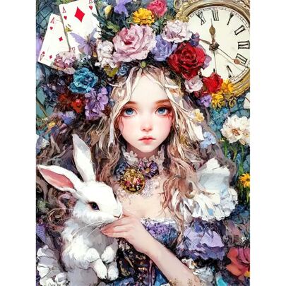 Alice Diamond Painting Kit, Round Diamond Art Hanging Decor, DIY Craft Tool For Home Bedroom Living Room Decor Gift