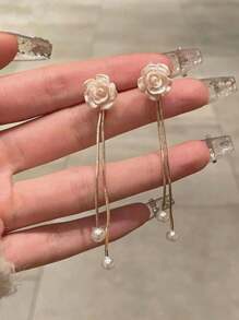 1 对优雅流苏山茶花耳环 - 彩色 - 查看 4