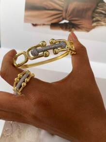 1pc New Arrival 18K Gold Plated Copper Ring With Zirconia Stone, Delicate And Exquisite Design, Versatile Accessory For Casual Wear, Commuting, Parties, Luxurious & High-End Gift
