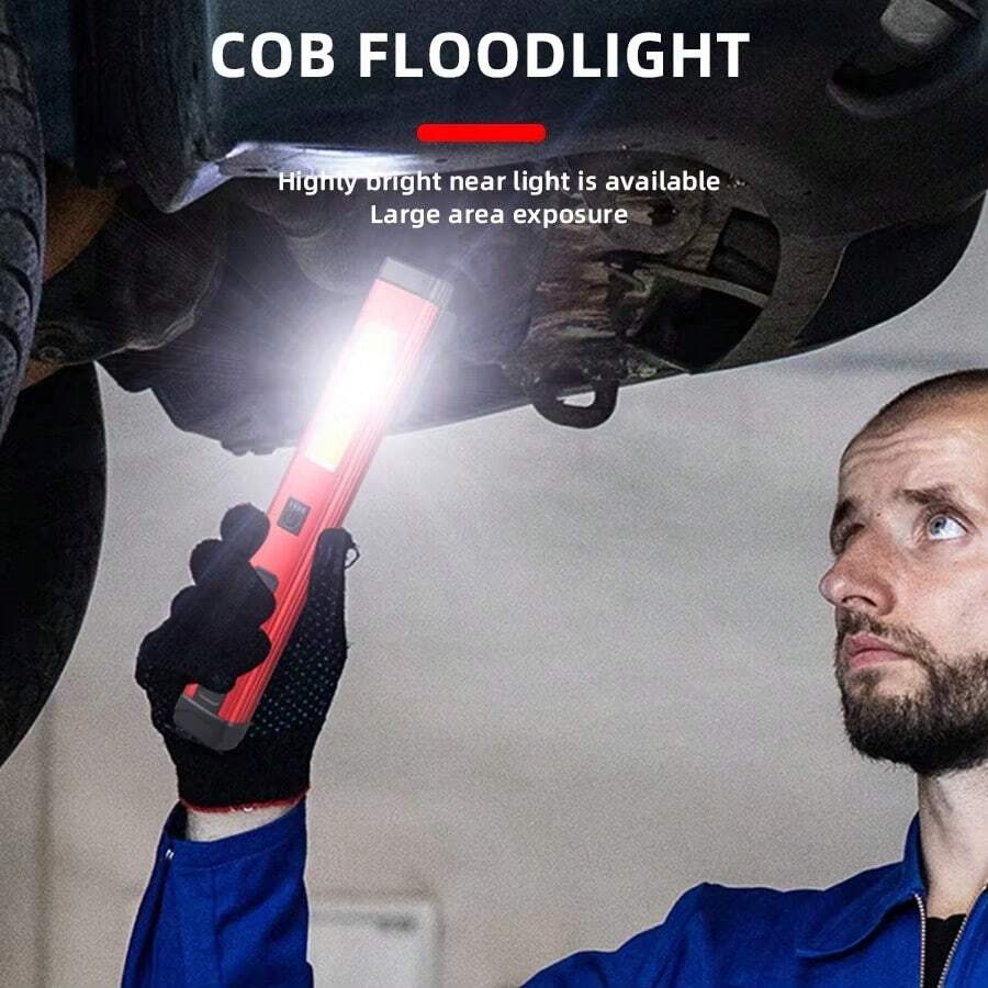 1 pieza Luz de trabajo multifuncional con luz lateral COB, lámpara de inspección, recargable por USB, luz de reparación de automóviles con imán fuerte para sujeción e iluminación - Multicolor - Ver 1