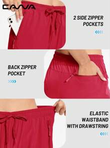 Cavva Women's Water-Resistant Shorts Quick-Dry 5-Inch Lightweight Breathable Elastic Waist Drawstring 3 Secure Zipper Pockets Pants Outdoor Hiking Daily Casual