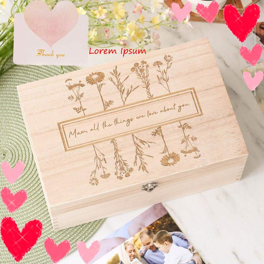 Personalised Mother's Day Floral Keepsake Box, Personalized Wooden Keepsake Box, Mother's Day Gifts, Keepsake Box Personalised, Gift For Her Back To School, Multi-Functional, Ornamental, Letter, Stylish, Modern, Colorful, Cute, Adorable, Casual, Custom, Personalised, Unique, Customized, Ideal Gifts For Him, Ideal Gifts For Her - Multicolor - View 1