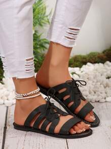 2025 Summer Outdoor Comfy Open Toe Lace Up Flat Sandals, Plus Size