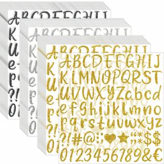 8 hojas de pegatinas con letras, pegatinas de vinilo adhesivas pequeñas con purpurina con letras y números del abecedario, pegatinas impermeables con letras y números del abecedario para la decoración de gorras de graduación, botellas de agua, scrapbooking, manualidades y salón de clases