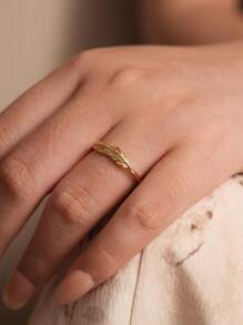 1pc 925 Sterling Silver Luxurious Vintage Feather Plain Gold Ring For Women Daily Commuter Decoration Rings Party Accessory Ladies High Quality Ring Fine Jewelry Gift