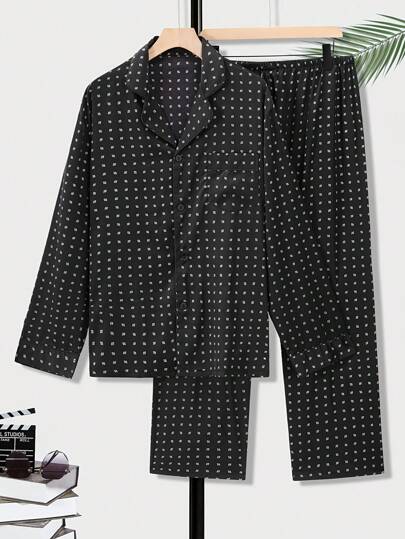 New Men's Fashion Casual Long Sleeve Long Pants Pajama Set