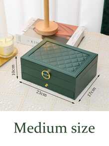 1/2/3 层带锁珠宝盒，项链、戒指、耳环展示珠宝收纳盒 - 綠色 - 查看 8