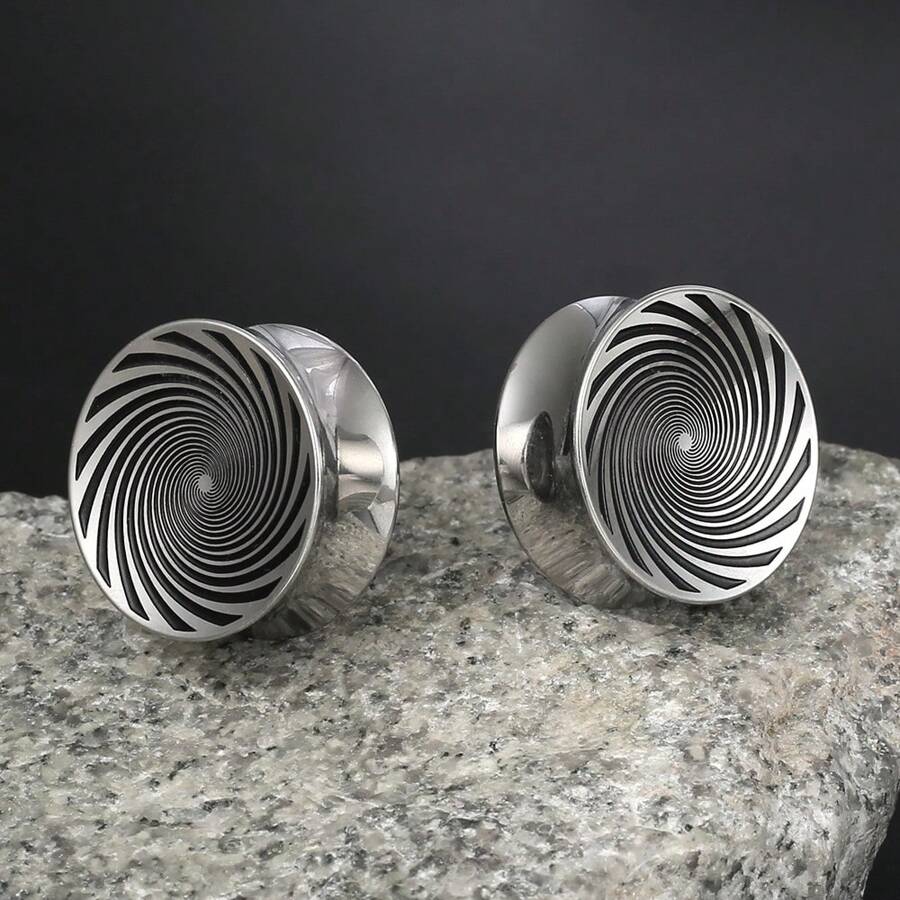 2PCS Fashion Round Vortex Ear Gauges Tunnels 316 Stainless Steel Plugs Women Piercing Body Jewelry Hypoallergenic New