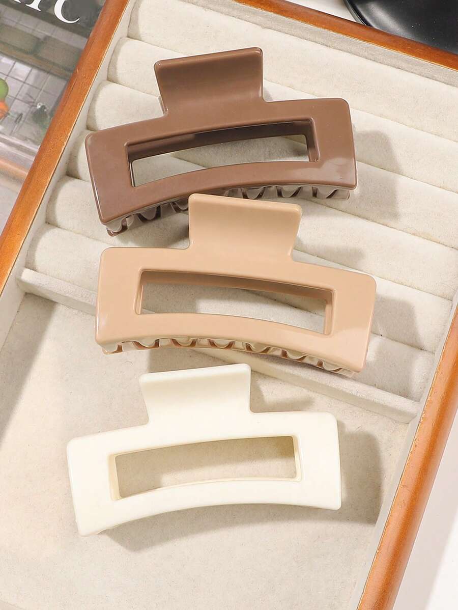 3个ABS材质防掉落焦糖色亮面方形简约发夹,中号,日常百搭发饰,发爪夹,发夹,发卡,发夹,发卡,发爪夹,秋冬发夹,适合度假装扮、夏季装扮、节日、派对等场合。 - 彩色 - 查看 1
