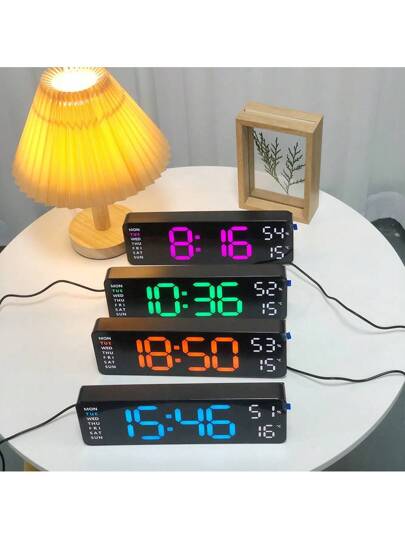 Large Display Digital Wand Clock, Inch LED Klok Living Room ation, Temperature/DST/Automatic Dimming/Humidity/Alarm 12/24 Hour, Silent Everyone,Plug In The Battery Is Just Memory Function (No Adapter) Birthday Graduation Bedroom Dormitory Back To School Surprise Home Supplies view 3