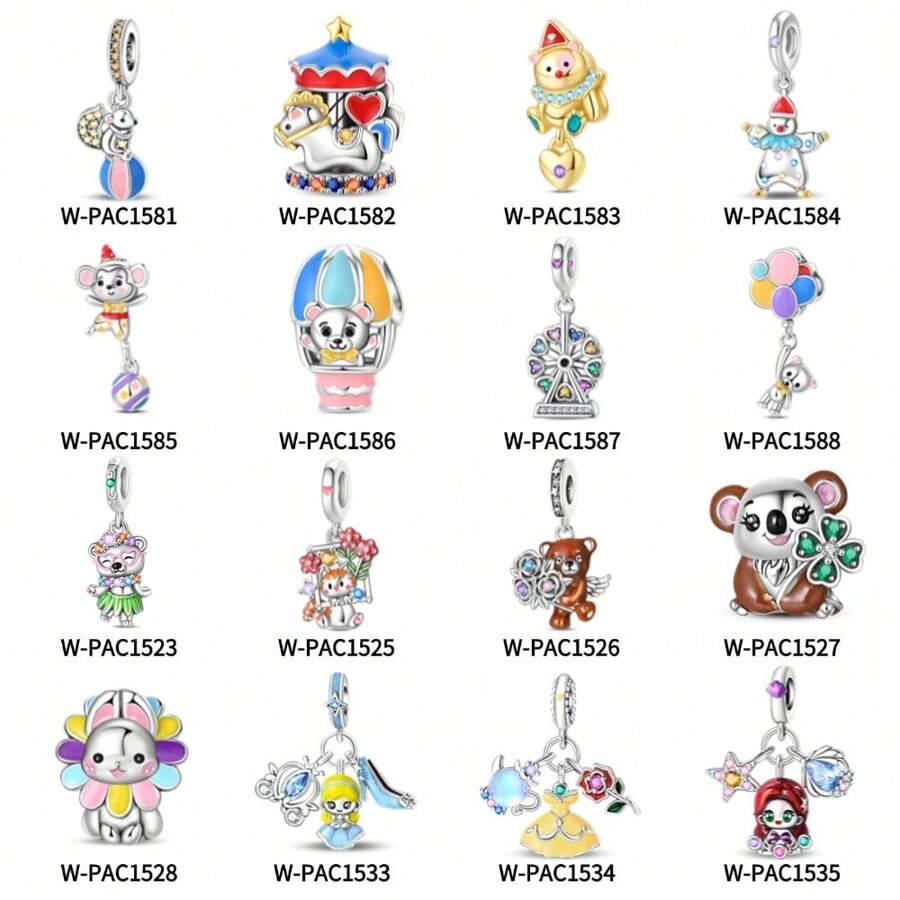 1 件热气球熊小丑松鼠马戏团猴子摩天轮熊兔子花环猫相框树懒玫瑰熊南瓜车海洋玫瑰公主吊坠适合蛇手链项链钥匙扣镀银吊坠珠适合 DIY 珠宝制作礼物日常佩戴 - W-PAC1534 - 查看 1