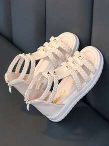 1 Pair Fashion Simple Design Children High-Top Sandals, With Zipper Back, Slip-On, Single Strap, Suitable For Outdoor Play, Commuting, Beach, Parties, And Events