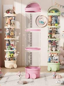 1 个防水透明圆形收纳盒，分层娃娃收纳柱带翻盖，透明易拿，加厚 PET 材质 - 适用于毛绒玩具、娃娃等 - 完美的家居收纳和节日礼物