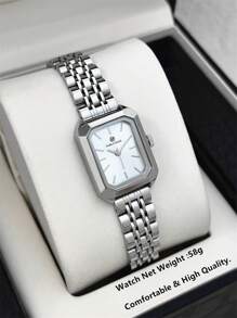 Pablo Raez 1 件银色优雅女士手表矩形复古 IPS 奢华 IPS 镀层女士正装手表不锈钢方形表壳顶级全新 AAA 设计石英复古手表商务梦幻女士时尚白色表盘带真条刻度 - 銀色 - 查看 4