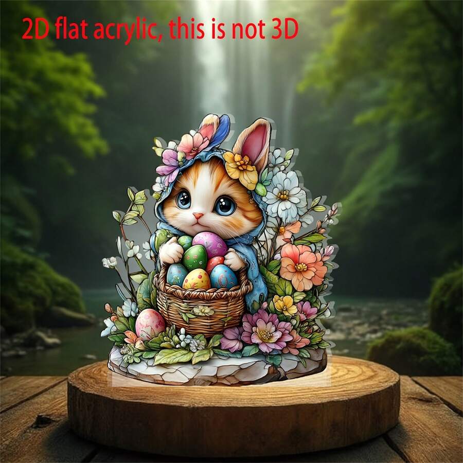 Easter Rabbit Ornament 2D Flat Acrylic Decorations Easter Eggs Bunny Desktop Decor Ornament Crafts - Colorful - View 1
