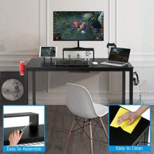 Desk With Cup Holder Headphone Hook Game Grip Stand Monitor Stand Storage Container, 140 X 60 Cm Computer Desk Ergonomic With Monitor Shelf For Living Room Study Bedroom - 黑色 - 查看 4