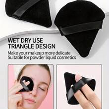 Makeup Brush Set Includes: 1pc Concealer Flat Top Brush, 2pcs Silver Ultra- Makeup Sponge Blades, 2pcs Black Triangle Makeup Sponges, Suitable For Beginners