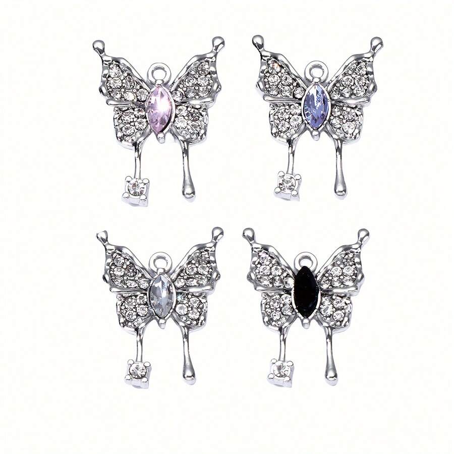 5 件手工制作水晶水钻蝴蝶吊坠饰品、DIY 珠宝工艺品、耳环/项链/钥匙扣配件 - 銀色 - 查看 1