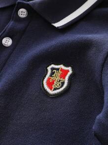 Camiseta com Gola Polo para Meninos Pequenos, Top Manga Longa Ajuste Solto, Top Casual e Estiloso, Estilo Britânico, Novos Lançamentos de Primavera
