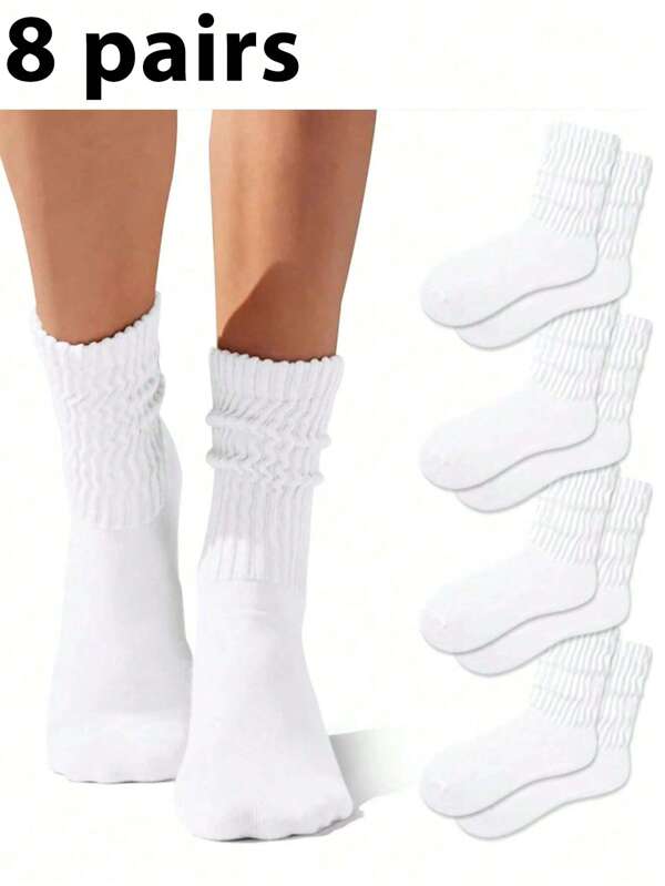 8 Pairs Unisex Casual Socks, Breathable White Socks, Fashion & Versatile For Spring/Summer, Couple Mid-Calf Socks