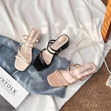 Sandalias de mujer con tacón cuadrado, elegantes pantuflas de verano, sandalias con cordones cruzados para mujer, sandalias de moda 2023