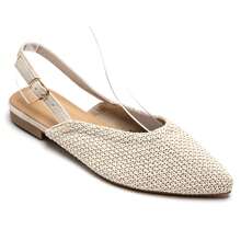 Women's Slingback Ballerinas | Pointed Toe And Braided Pattern - Beige-2233 - View 3