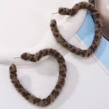 BOCAR Heart Star Leopard Print Hoop Earrings For Women, Party & Daily Wear, Christmas Gift - Brown - View 6