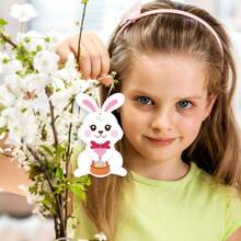 72pcs/Set (24 Greeting Cards, 24 Stickers, 24 Ribbons) Cartoon Easter Ornaments DIY Card Sticker Craft Kit, Easter Egg Tree Decoration Gift Set