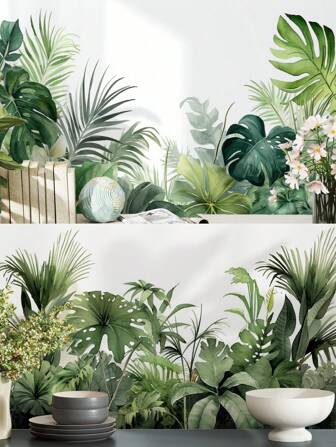 SUPSTICKER 1/2 件热带植物风格图案墙贴，自粘防水耐磨可移除无残留，可剥离可重复使用墙贴适用于家庭客厅卧室、学校教室墙壁装饰房间装饰家居装饰浴室装饰卧室装饰房间装饰用品客厅装饰家居装饰客厅墙壁艺术墙纸个性化贴纸