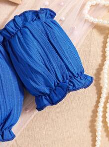 2pcs/Set Young Girls Vacation Ruffle Puff Sleeve Top + Ruffled High-Waist Skirt, Sweet Snug Fit And Playful, Suitable For Vacation, Travel And Beach Party, Fits 4-7 Years Old Girls, Spring/Summer