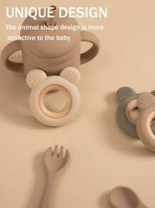 1Piece Silicone Teether Wooden Ring Toy Baby's Cute Bear Shape Teething Toys Travel Accessories Teethers For Babies Newborn Infant Bathing Teether Colorful And - Multicolor - View 5