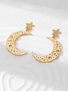 1 Pair Hollow Design Moon Star Earring Middle East Style Starburst Moon Earrings Jewelry
