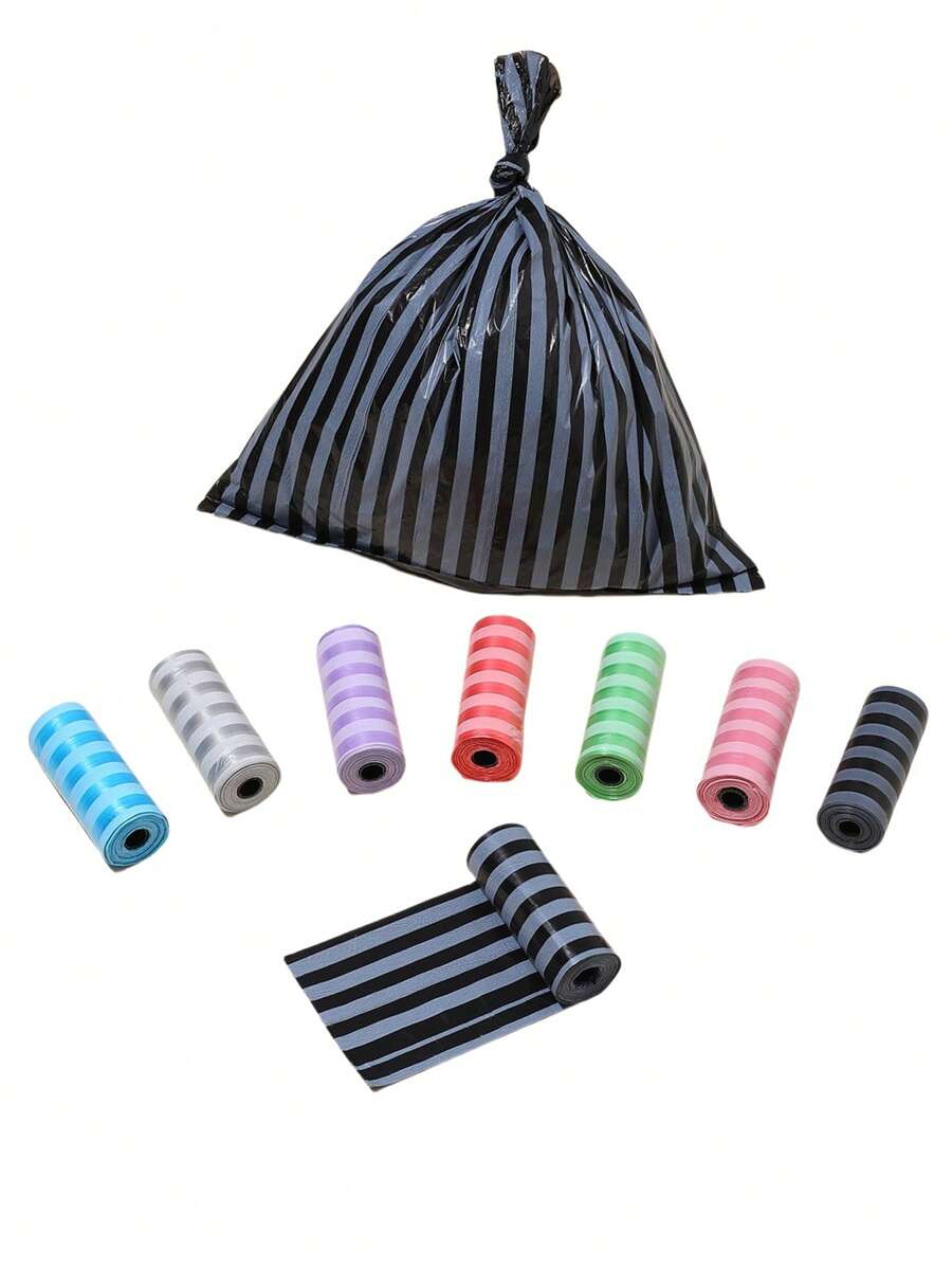 75pcs/5 Rolls Disposable Garbage Bags, Diaper Change Stripe Pattern Trash Bags, Convenient To Carry, Car Trash Bags, Suitable For Outdoor Stroller, Living Room, Bathroom, Nursery Cleanup, Compact And Portable - Multicolor - View 1