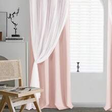 DWCN 2pcs Layered Curtains For Living Room Blackout And Sheer Curtains Grommet Top Window Curtains With Sheer Overlay For Bedroom - 腮粉 - 查看 2