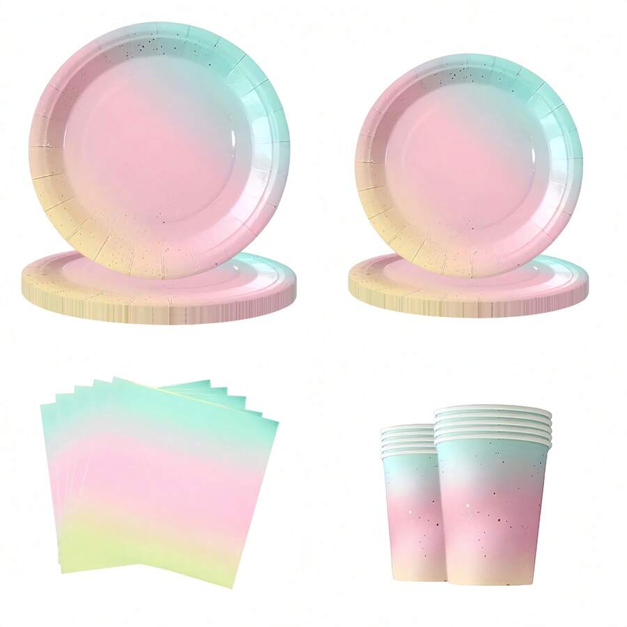 10pcs Rainbow Party Decorations Pastel Rainbow And Gold Paper Plates Napkins Dinnerware For Pastel Rainbow Birthday Party Bridal Shower Picnic And Other Party Supplies - Multicolor - View 1
