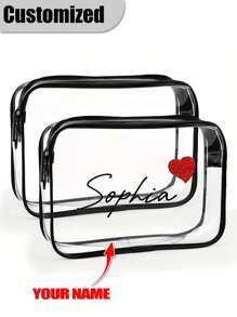 [Customized Name]Personalized Transparent Cosmetic Bag, PVC Cosmetic Bag Customization, Beach Bag, Vacation Bag, Beach Wedding Gift, PVC Transparent Cosmetic Bag, Toiletry Bag, Bridesmaid Gift, Summer Vacation, Bachelorette Party, Travel Essential - Multicolor - View 2