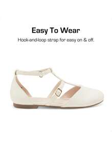 Girls Dress Shoes Mary Jane Flats For Little Girls Party Shoes With T Strap - Màu be - Xem 5